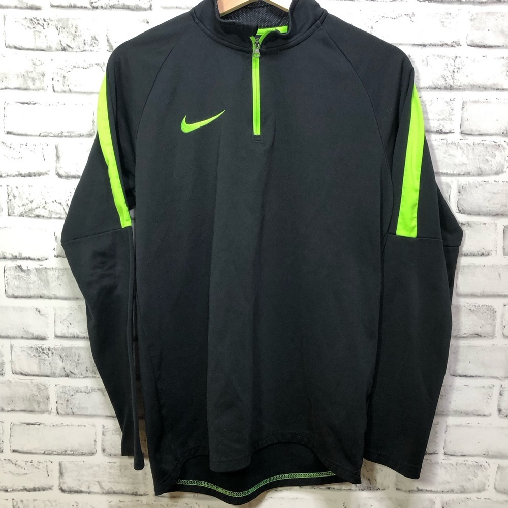 Nike Men's Black and Neon Green Quarter Zip Performance Jacket